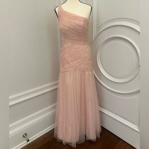 White by Vera Wang Blush Pink One-Shoulder Tulle Maxi Dress (Fits like Size 4)